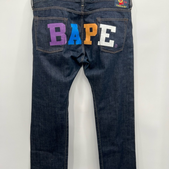 A Bathing Ape Men's Color BAPE Spell Out Blue Denim Jeans Pants